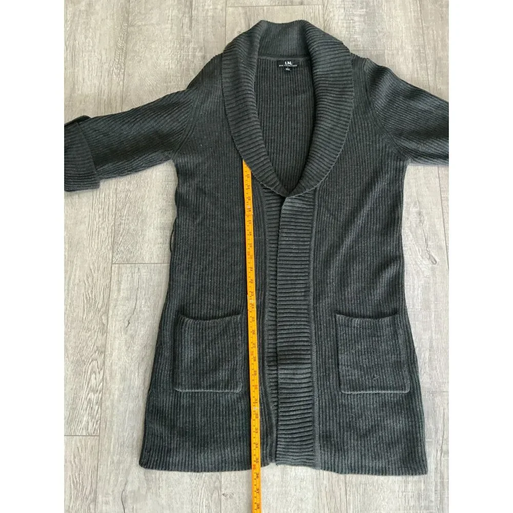 I.N. San Francisco Women’s L Charcoal Belted Sweater Duster Long Cardigan